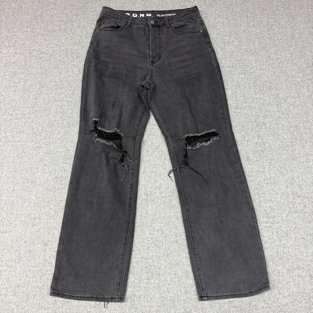 S.O.N.G. 90s Boyfriend Jeans Size 7/28 Gray Distressed Ripped High Rise Denim